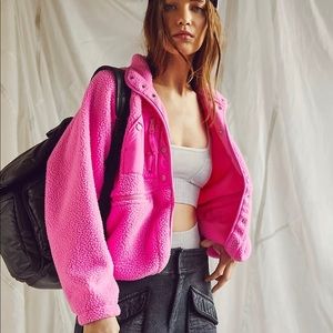 Free People Small P magenta fleece jacket